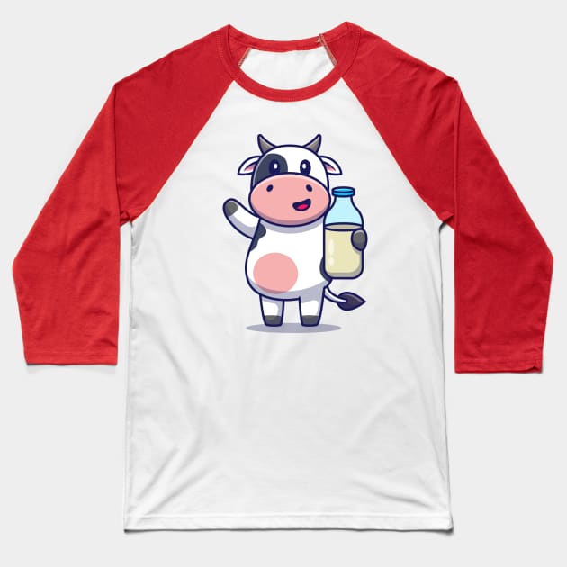 Cute Cow Holding Milk Baseball T-Shirt by Catalyst Labs